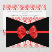 Bowed Damask Invite [Red] Kaart (Voorkant / Achterkant)