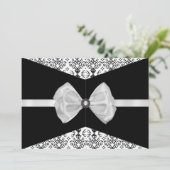 Bowed Damask Invite [Zwart-wit] Kaart (Staand voorkant)