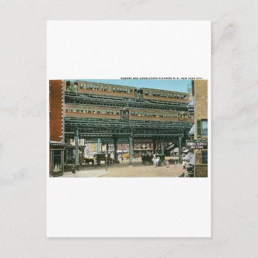 Bowery and Doubledeck Elevated R.R., NYC Briefkaart (Voorkant)