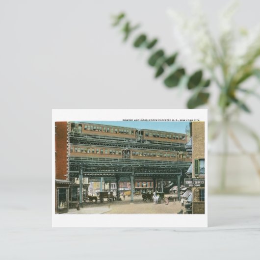 Bowery and Doubledeck Elevated R.R., NYC Briefkaart (Staand voorkant)