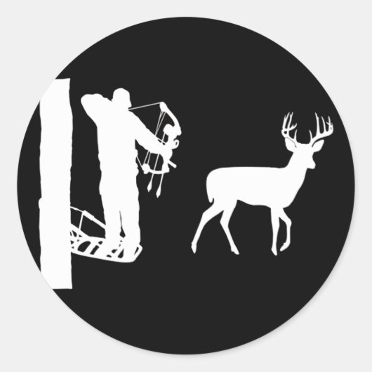 Bowhunter in Treestand Shooting Deer Ronde Sticker (Voorkant)