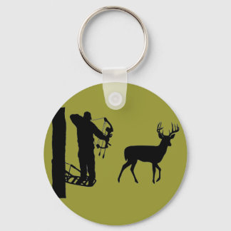 Bowhunter in Treestand Shooting Deer Sleutelhanger