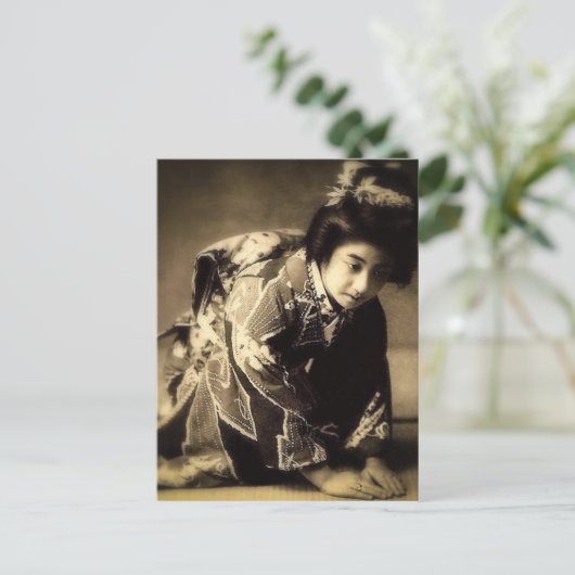  Bowing Geisha Sepia Toned お 儀 Japans Briefkaart (Staand voorkant)