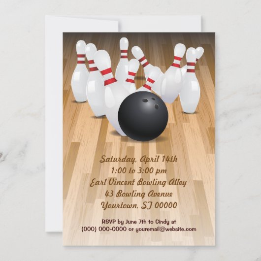 Bowl a Strike Party Invitation Kaart (Achterkant)