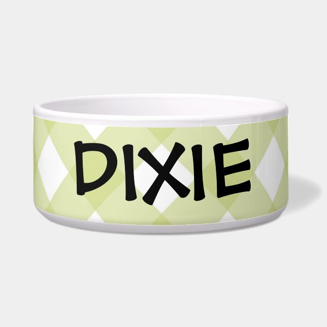 Bowl - Celery Green Latticed Checkerboard Zinnia Voerbakje (Voorkant)