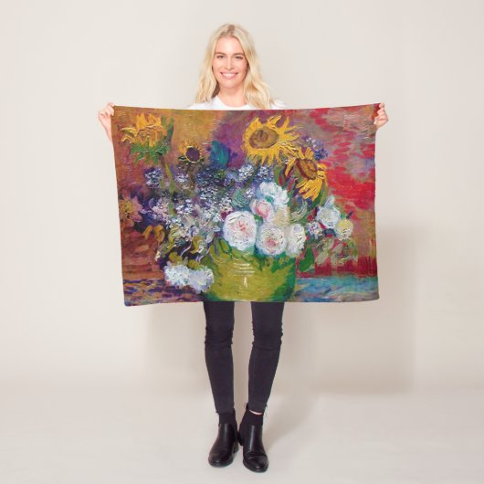 Bowl met bloemen, Van Gogh Fleece Deken (In situ)