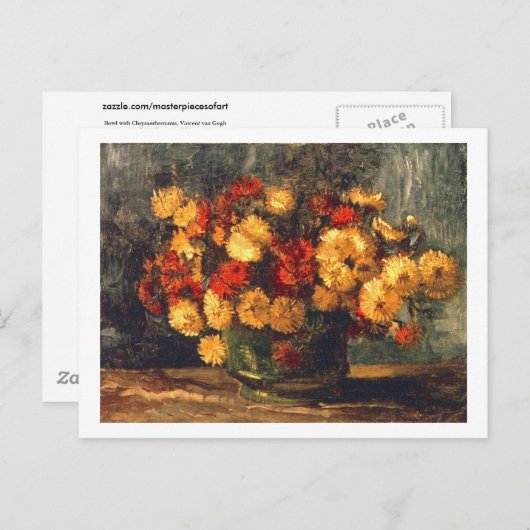 Bowl met Chrysanthemums Van Gogh Fine Art Briefkaart (Voorkant / Achterkant)