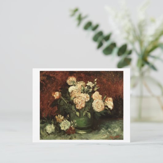 Bowl met pony's en Rozen Van Gogh Fine Art Briefkaart (Staand voorkant)