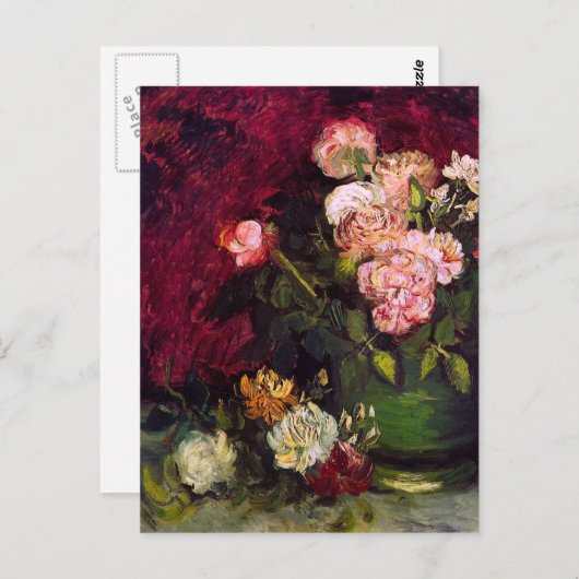 Bowl met pony's en Rozen Van Gogh Fine Art Briefkaart (Voorkant / Achterkant)