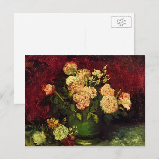 Bowl met volken en Rozen van Vincent van Gogh Briefkaart (Voorkant / Achterkant)
