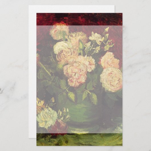 Bowl met volken en Rozen van Vincent van Gogh Briefpapier (Voorkant / Achterkant)