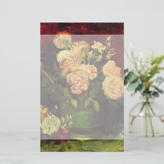 Bowl met volken en Rozen van Vincent van Gogh Briefpapier (Staand voorkant)