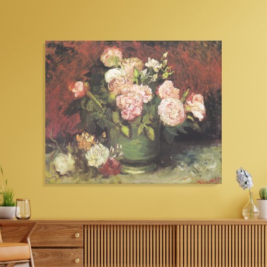 Bowl met volken en Rozen van Vincent van Gogh Canvas Afdruk (Insitu (Woonkamer))