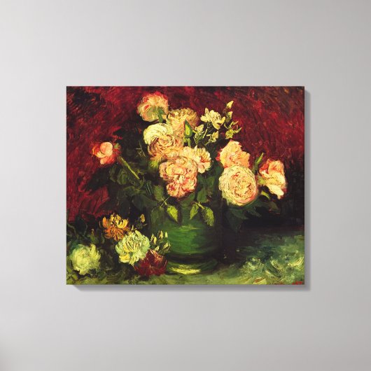 Bowl met volken en Rozen van Vincent van Gogh Canvas Afdruk (Voorkant)