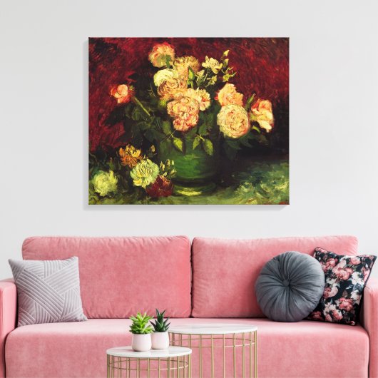 Bowl met volken en Rozen van Vincent van Gogh Canvas Afdruk (Insitu (Woonkamer))