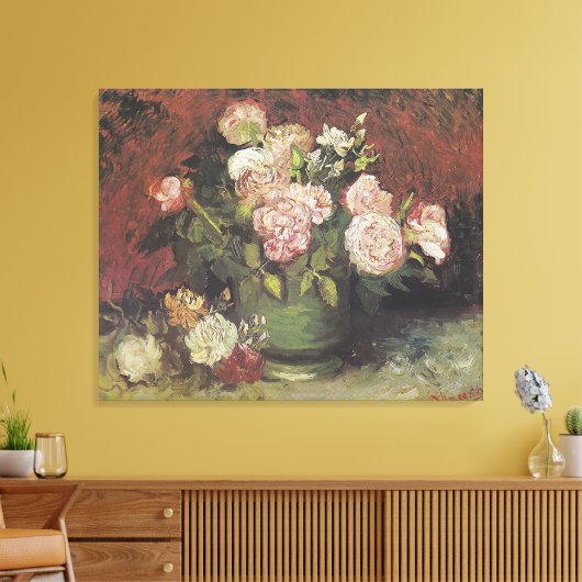 Bowl met volken en Rozen van Vincent van Gogh Canvas Afdruk (Insitu (Woonkamer))