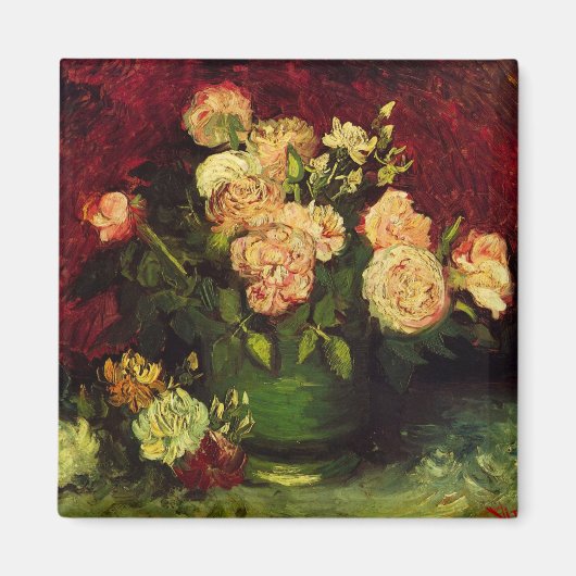 Bowl met volken en Rozen van Vincent van Gogh Magneet (Voorkant)