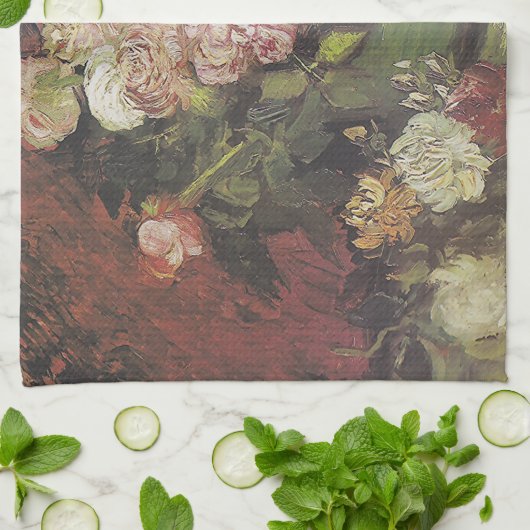 Bowl met volken en Rozen van Vincent van Gogh Theedoek (Gevouwen)