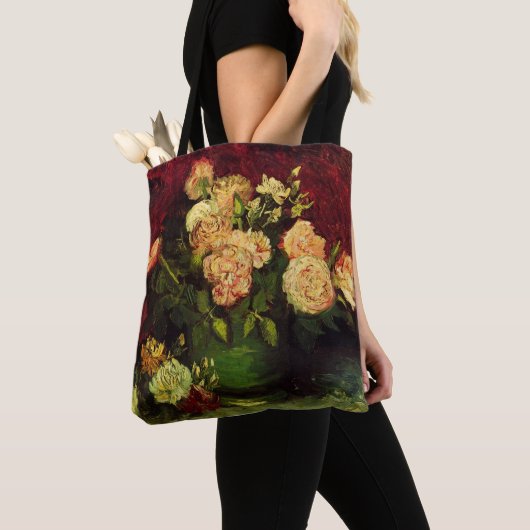 Bowl met volken en Rozen van Vincent van Gogh Tote Bag (Dichtbij)