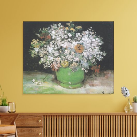 Bowl met Zinnias en andere bloemen Canvas Afdruk (Insitu (Woonkamer))