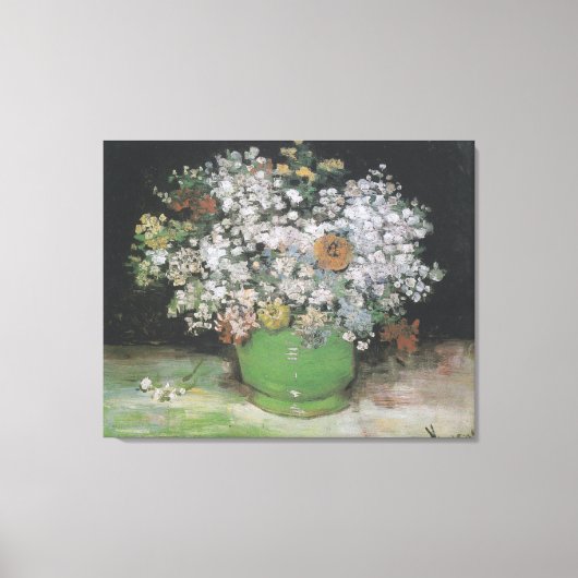 Bowl met Zinnias en andere bloemen Canvas Afdruk (Voorkant)