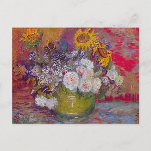 Bowl met zonnebloemen en Rozen van Vincent van Gog Briefkaart (Voorkant)