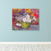 Bowl met zonnebloemen en Rozen van Vincent van Gog Canvas Afdruk (Insitu (Houten vloer))