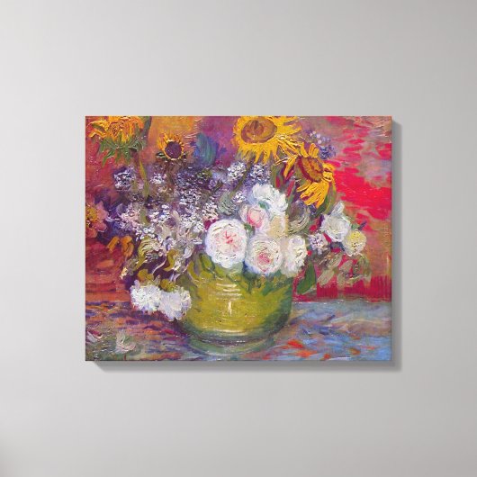 Bowl met zonnebloemen en Rozen van Vincent van Gog Canvas Afdruk (Voorkant)