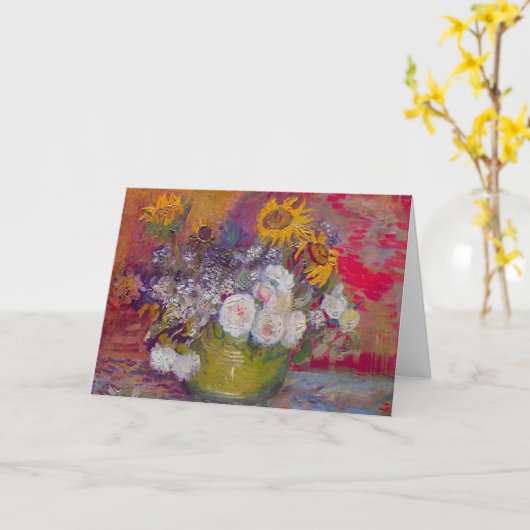 Bowl met zonnebloemen en Rozen van Vincent van Gog Kaart (Gele Bloem)