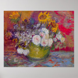 Bowl met zonnebloemen en Rozen van Vincent van Gog Poster