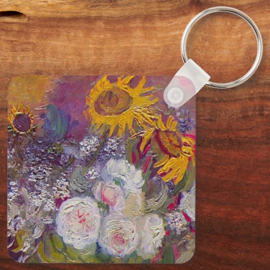 Bowl met zonnebloemen en Rozen van Vincent van Gog Sleutelhanger (Achterkant)