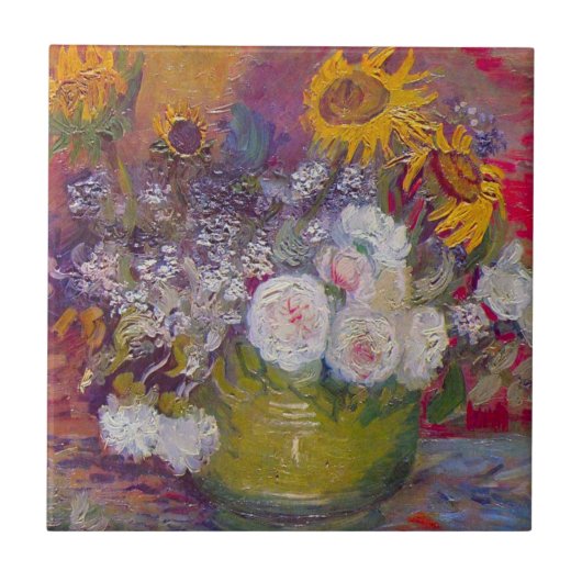 Bowl met zonnebloemen en Rozen van Vincent van Gog Tegeltje (Voorkant)