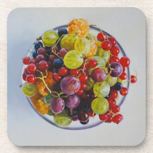 Bowl of Berries - Hyperrealistische Fruit Stilleve Bier Onderzetter (Voorkant)