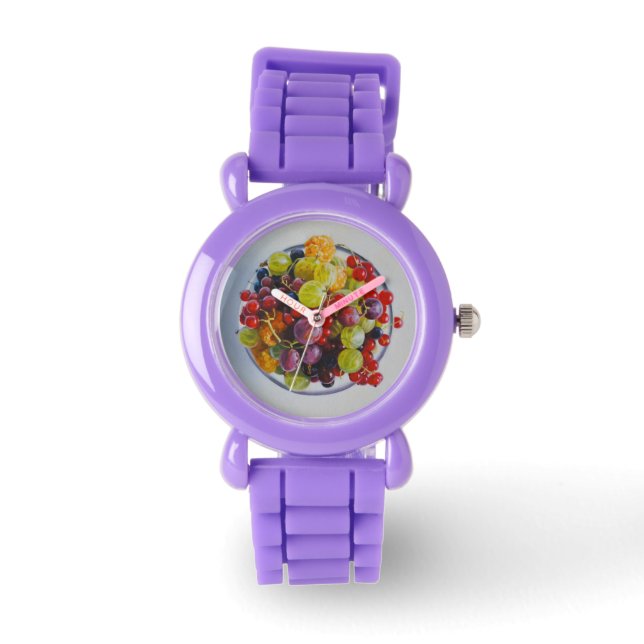 Bowl of Berries - Hyperrealistische Fruit Stilleve Horloge (Voorkant)