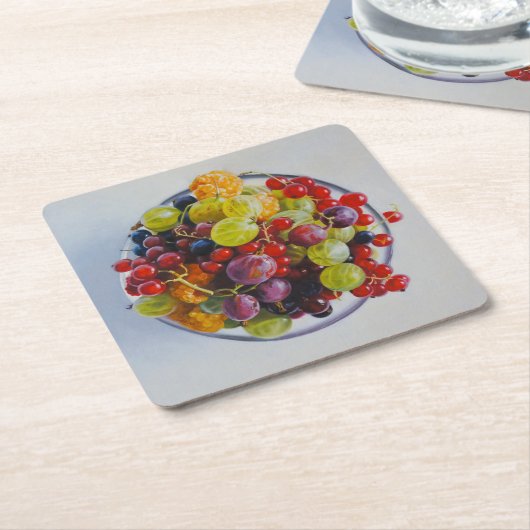 Bowl of Berries - Hyperrealistische Fruit Stilleve Kartonnen Onderzetters (Schuin)