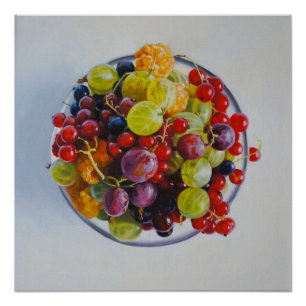 Bowl of Berries - Hyperrealistische Fruit Stilleve Perfect Poster