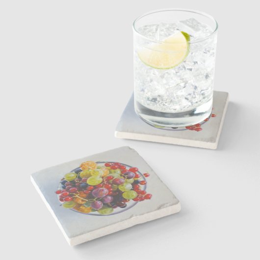 Bowl of Berries - Hyperrealistische Fruit Stilleve Stenen Onderzetter (Zijkant)