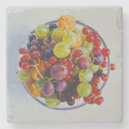 Bowl of Berries - Hyperrealistische Fruit Stilleve Stenen Onderzetter