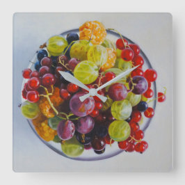 Bowl of Berries - Hyperrealistische Fruit Stilleve Vierkante Klok