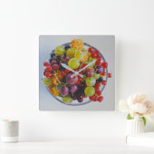 Bowl of Berries - Hyperrealistische Fruit Stilleve Vierkante Klok (Huis)