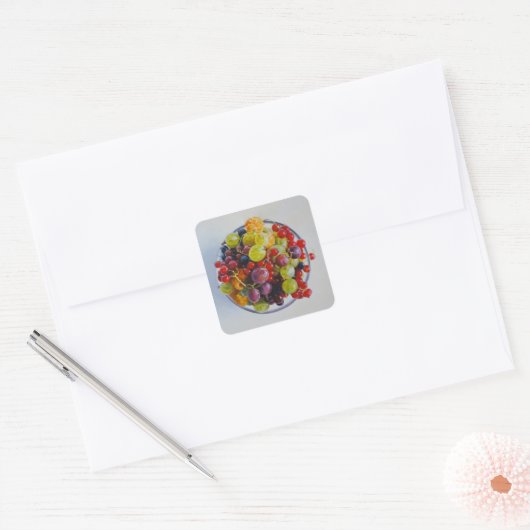 Bowl of Berries - Hyperrealistische Fruit Stilleve Vierkante Sticker (Envelop)