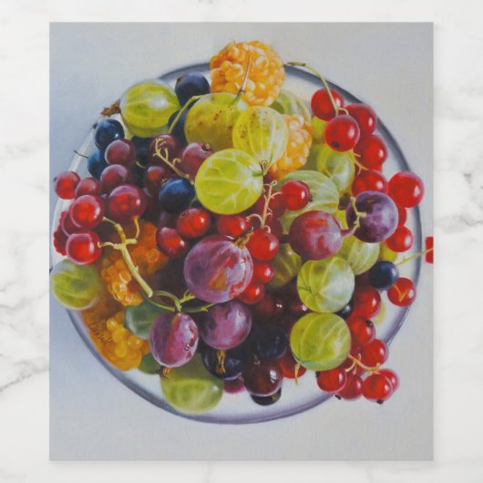 Bowl of Berries - Hyperrealistische Fruit Stilleve Wijn Etiket (Enkel label)