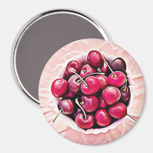 Bowl of Cherries Cute Food Refkoelkast Magnet (Voorkant / Achterkant)