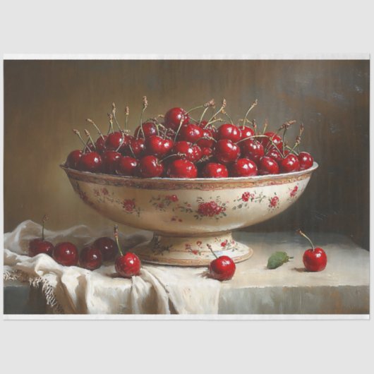 Bowl of Cherries Schilderij Decoupage Tissuepapier (Voorkant)