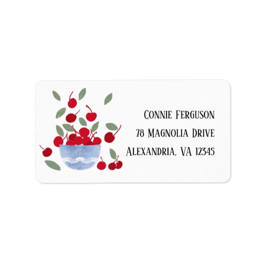 Bowl of Cherries Waterverf Retour Adres Label (Voorkant)