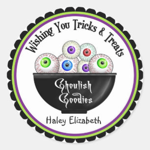 Bowl of Eyeball Halloween Treat Stickers