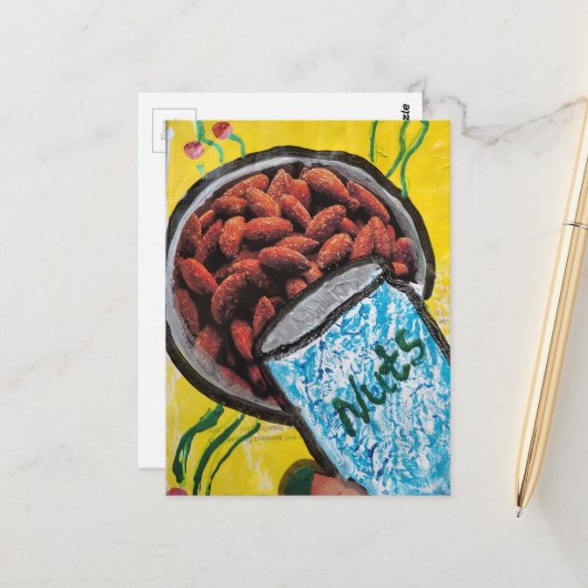 Bowl of Nuts Mixed Media Collage Briefkaart (Voorkant / Achterkant in situ)