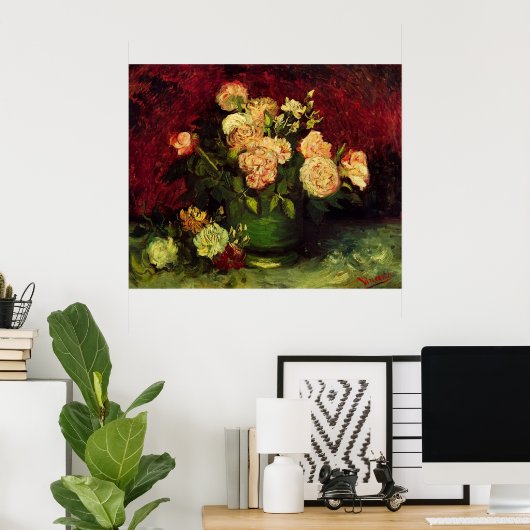 Bowl of Peonies and Rose, Vincent van Gogh Poster (Thuiskantoor)
