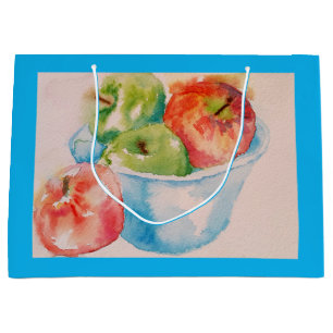 Bowl of Red and Green Apples Waterverf Gift Bag Groot Cadeauzakje