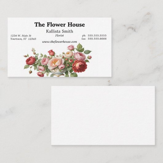 Bowl of Rozen Bloemist Flower Designer Grower Visitekaartje (Voorkant / Achterkant)